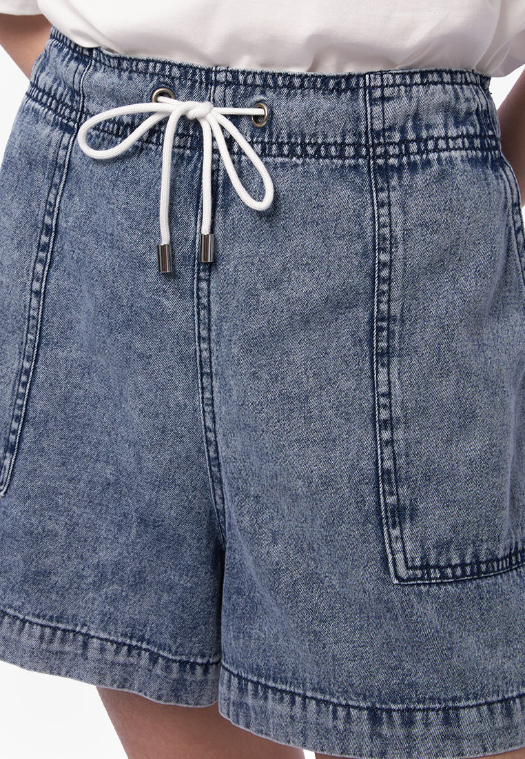 Drawstring Chambray Shorts Med Blue