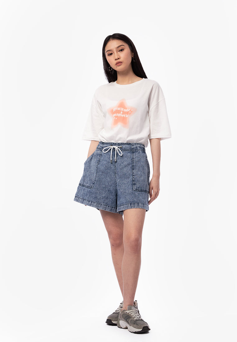 Drawstring Chambray Shorts Med Blue