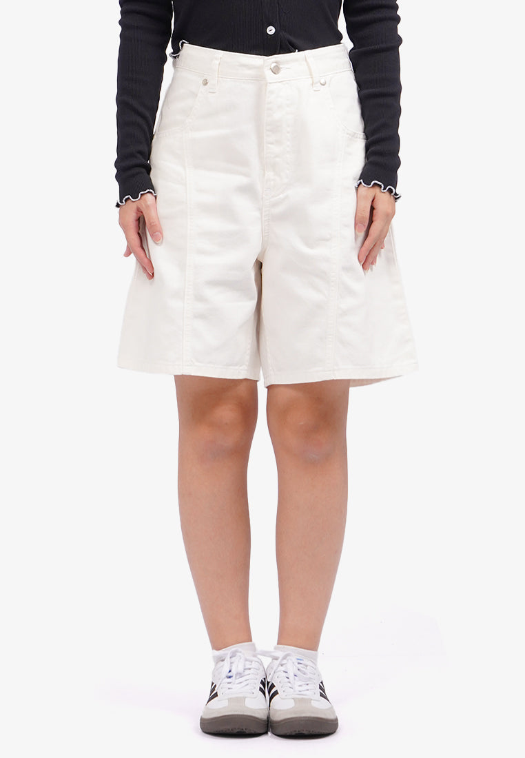 Basic Short Denim Pants Off White