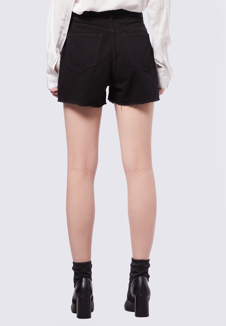 Ripped Hem High Waist Denim Shorts