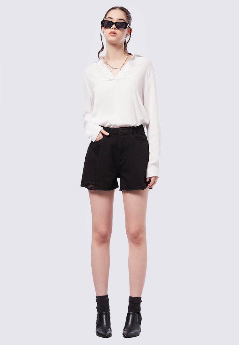 Ripped Hem High Waist Denim Shorts