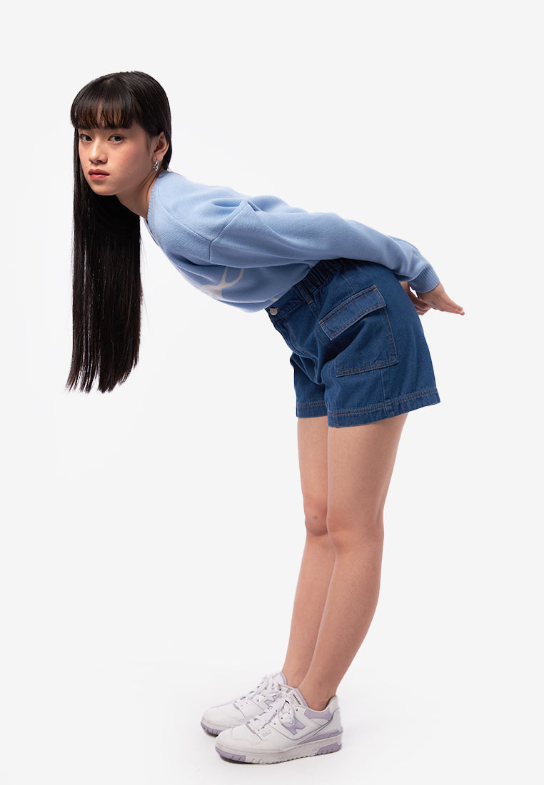 Rubber Waist Denim Shorts Med Blue