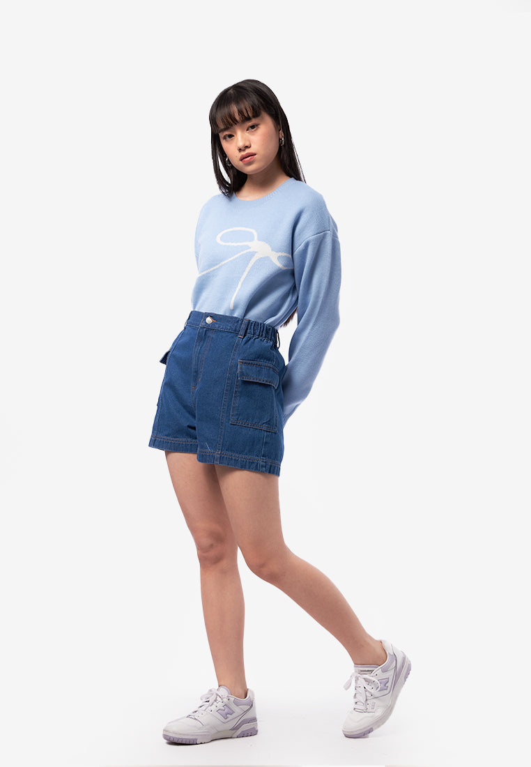 Rubber Waist Denim Shorts Med Blue