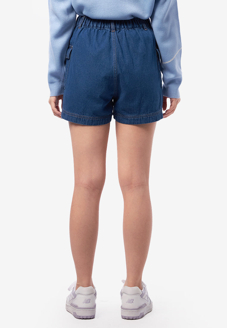 Rubber Waist Denim Shorts Med Blue