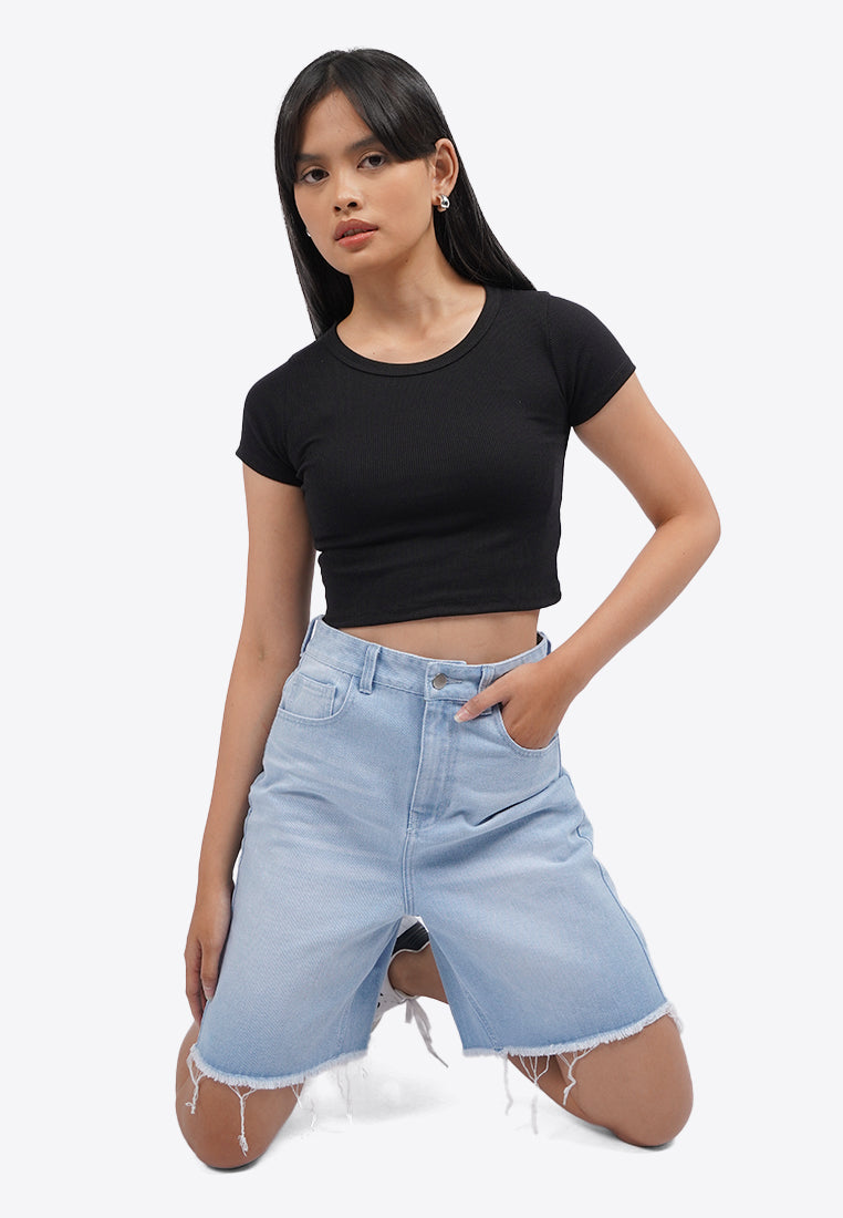 Basic Denim Bermuda Shorts
