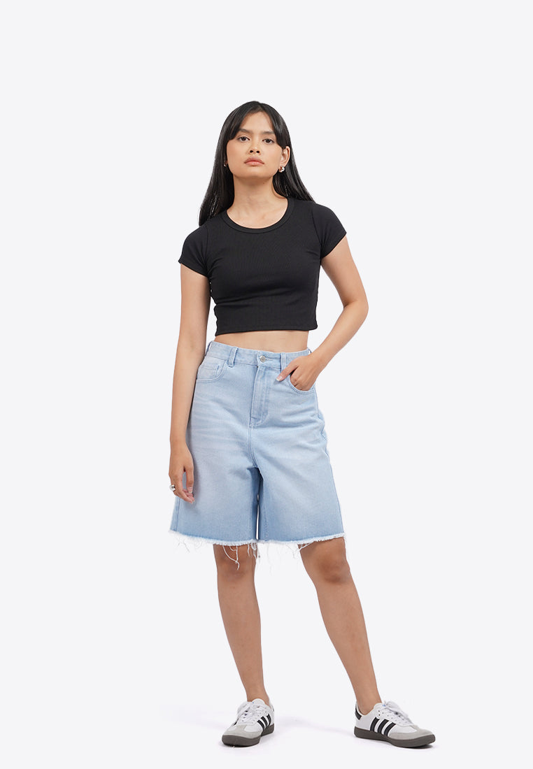Basic Denim Bermuda Shorts