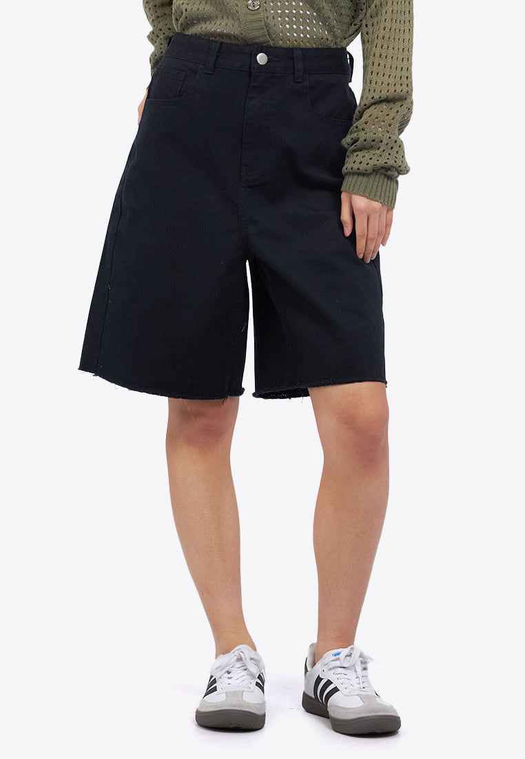 Black Denim Bermuda Pants