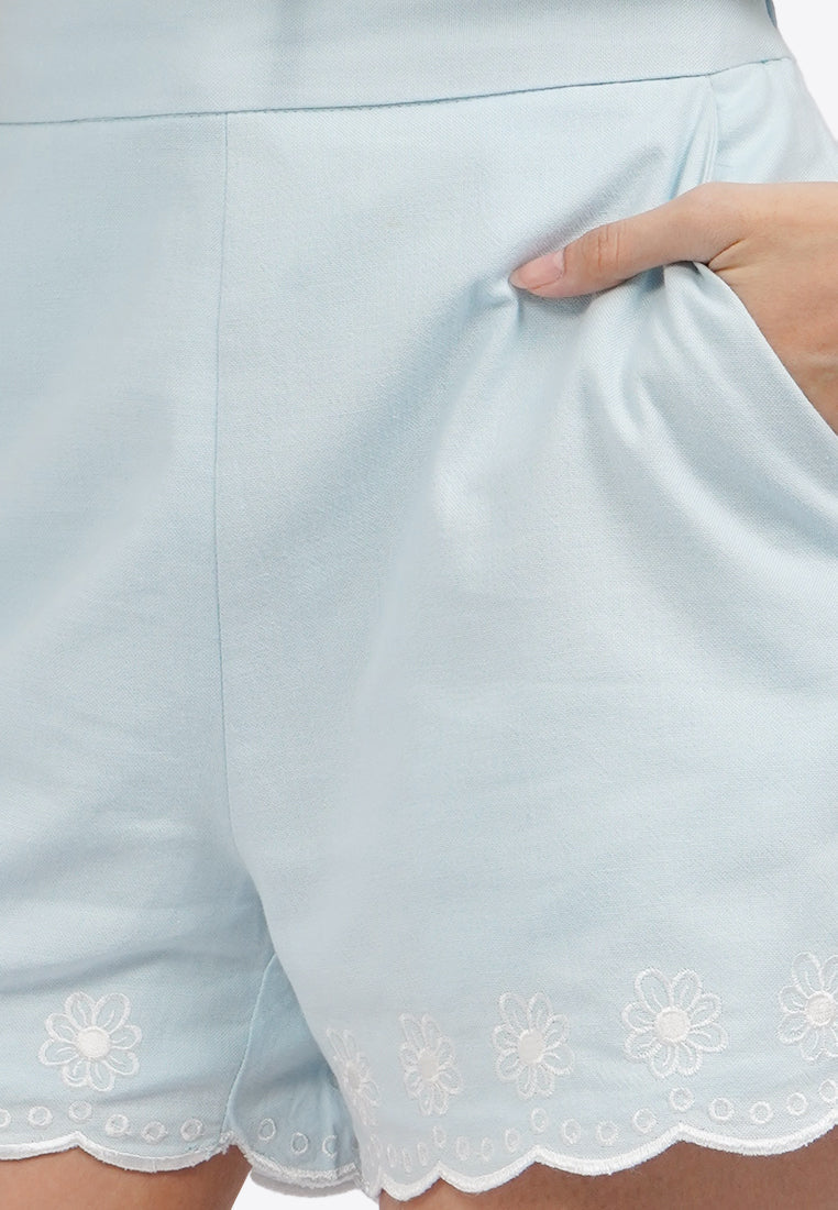 Contrast Embroidered Shorts L.Blue