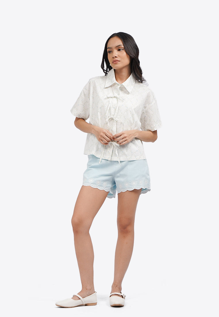 Contrast Embroidered Shorts L.Blue