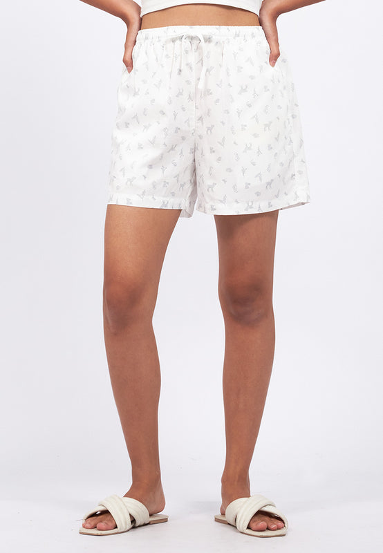 Printed Pajama Shorts with Ribbon Detail