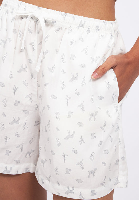 Printed Pajama Shorts with Ribbon Detail