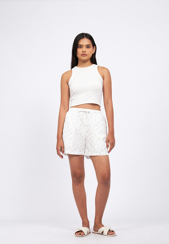 Printed Pajama Shorts with Ribbon Detail