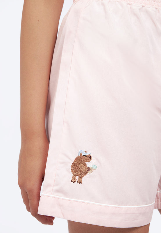 Embroidered Pajama Shorts
