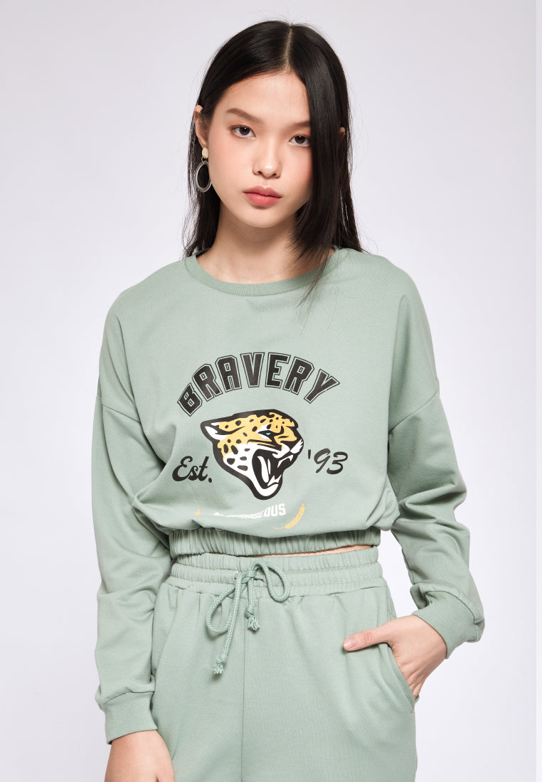 Printed Elastic Crop Sweatshirt
