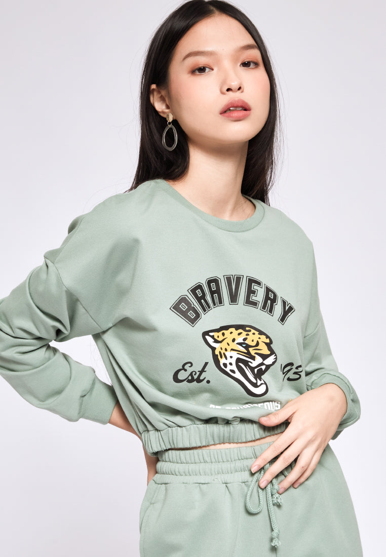 Printed Elastic Crop Sweatshirt