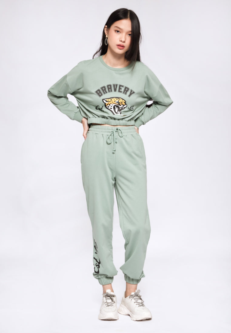 Printed Elastic Crop Sweatshirt