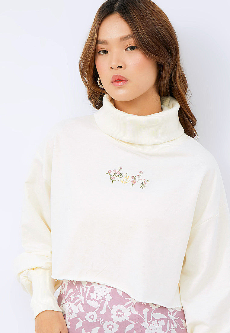 Embroidered High Neck Sweatshirt
