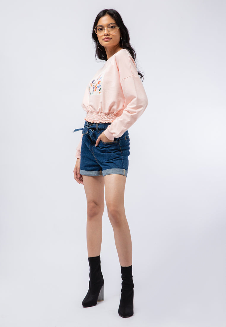 Smocked Long Sleeve Sweatshirt