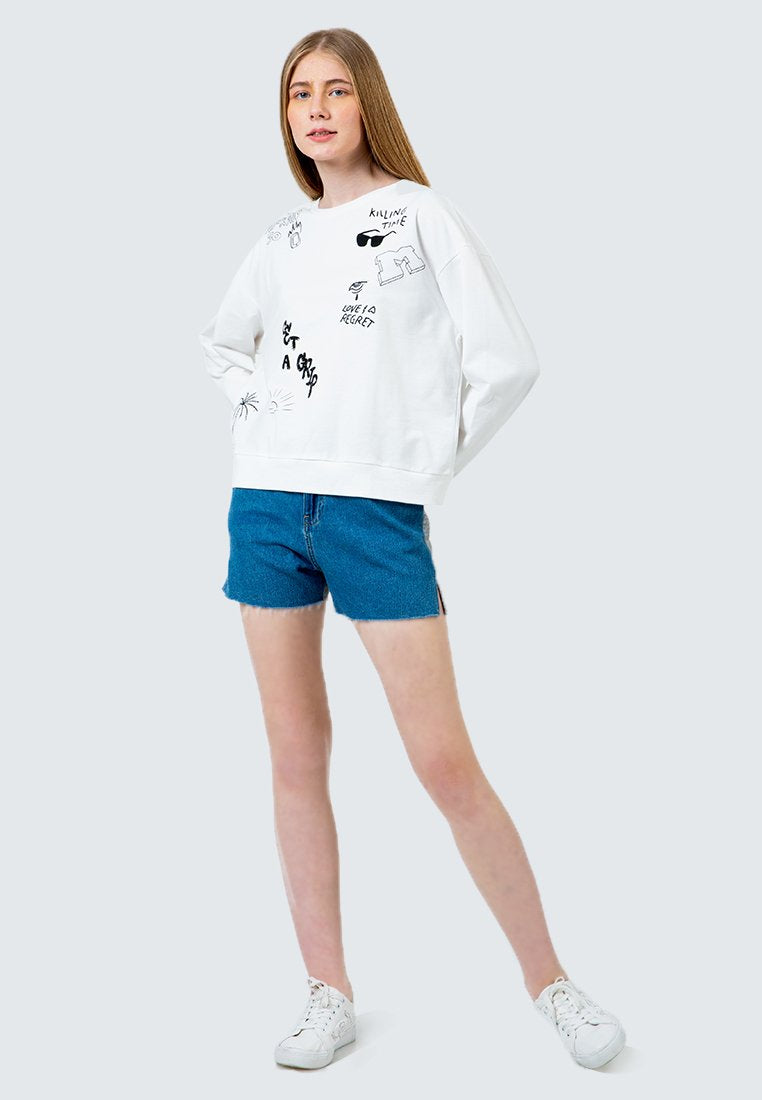 Embroidered Mixed Print Tropical Sweatshirt