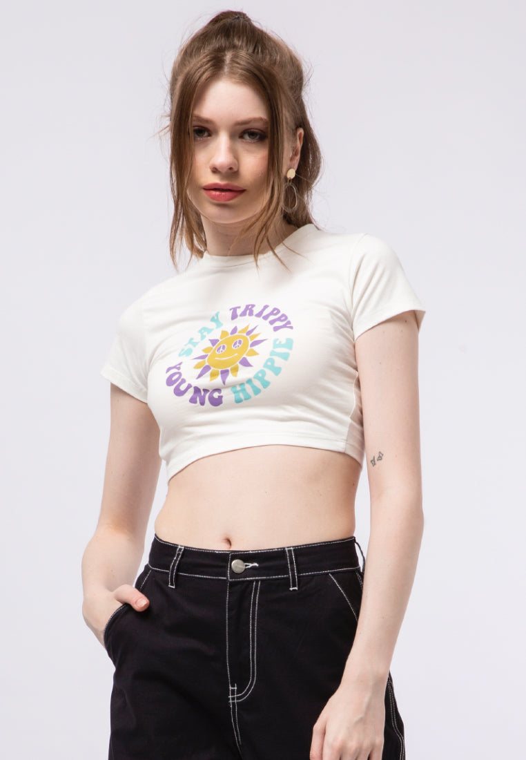 Graphic Drawstring Crop T-shirt