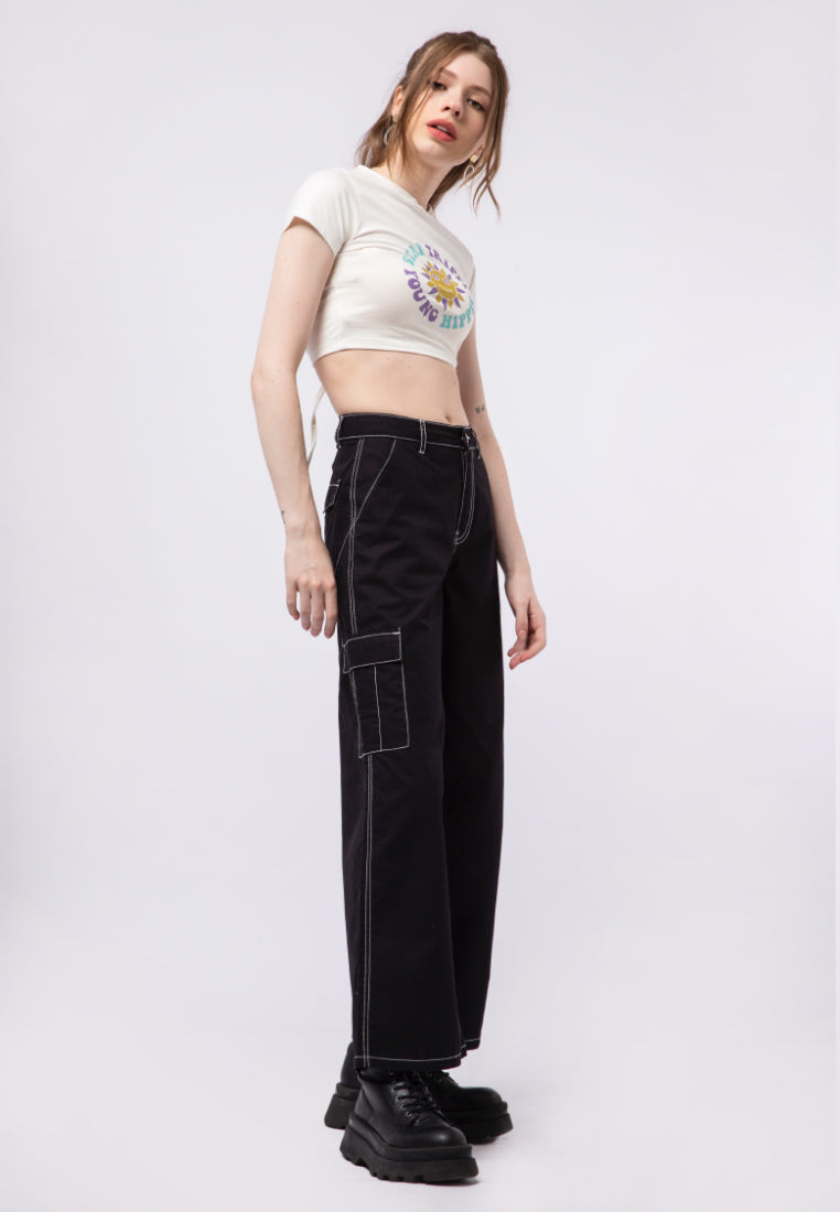 Graphic Drawstring Crop T-shirt