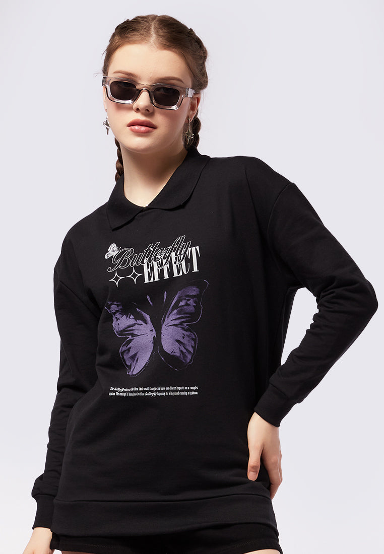 Graphic Long Sleeve Collared Sweatshirt