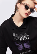Graphic Long Sleeve Collared Sweatshirt
