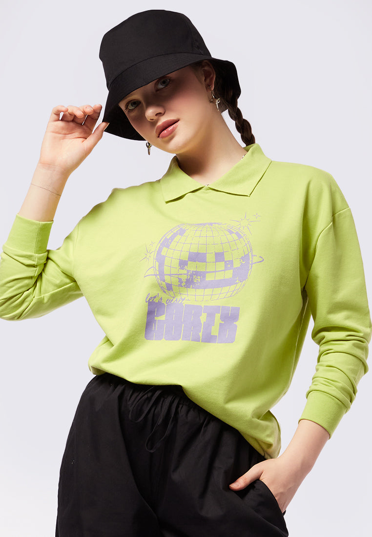Graphic Long Sleeve Collared Sweatshirt