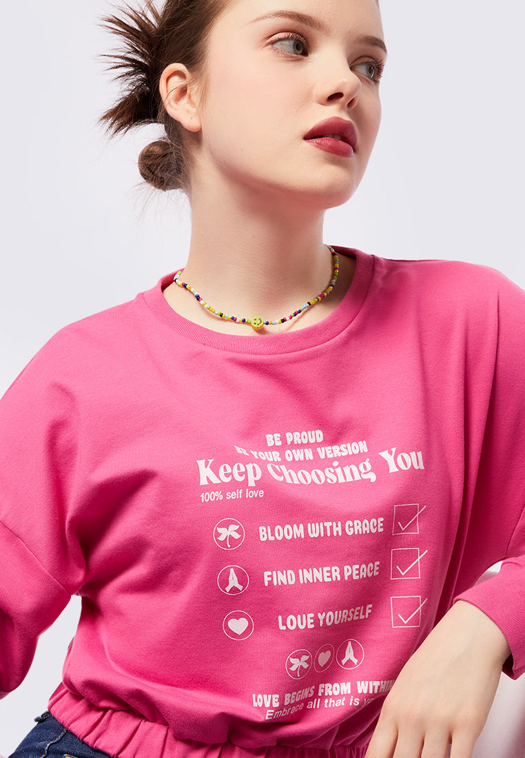 Elastic Long Sleeve Crop Sweatshirt