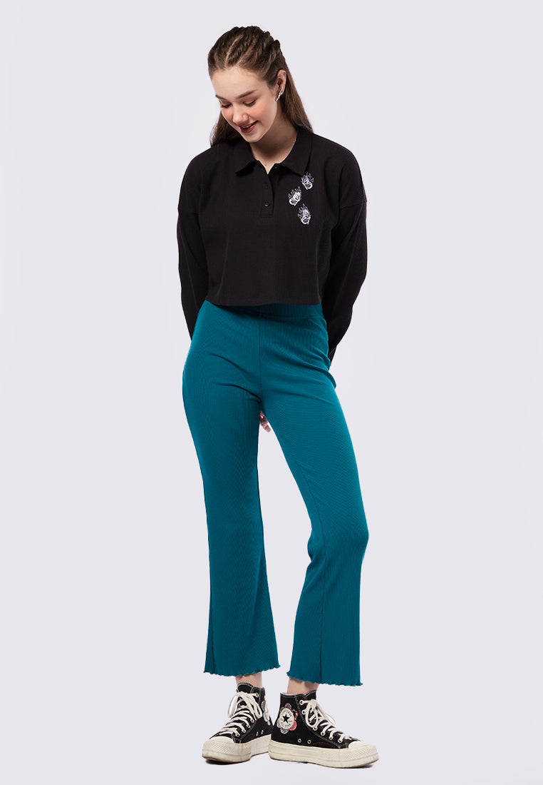 Long Sleeve Polo Crop Top