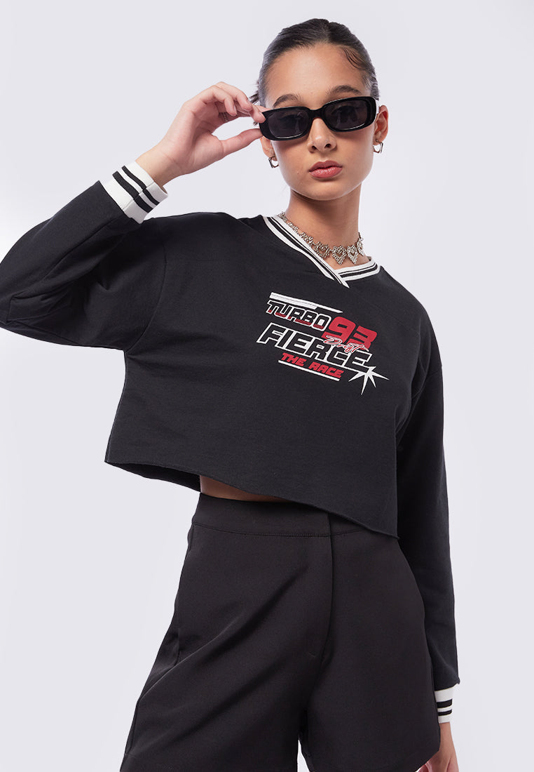 V-Neck Crop Sweatshirt