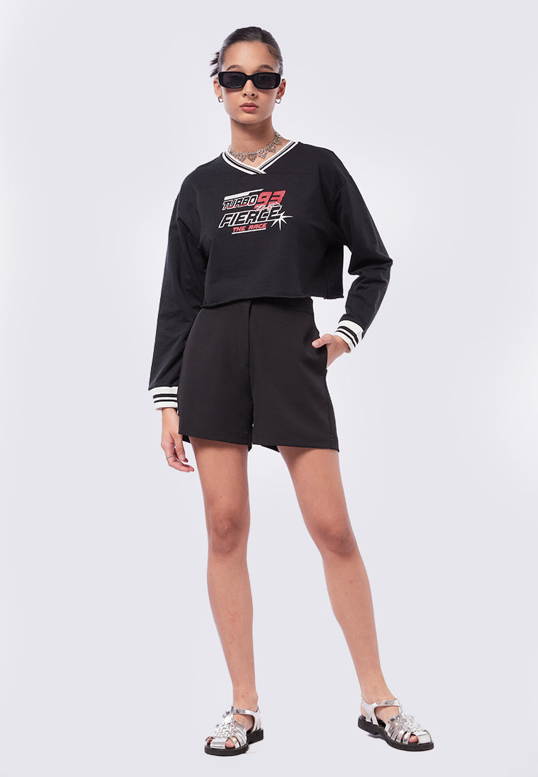 V-Neck Crop Sweatshirt