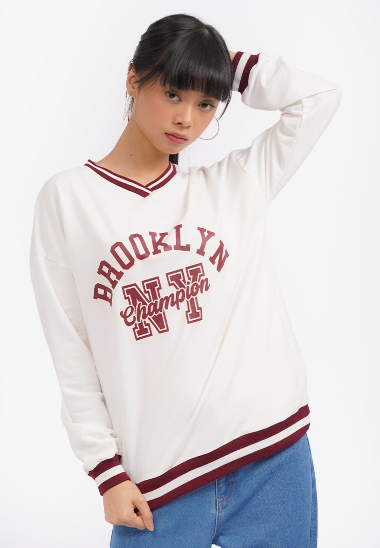 Oversized V-Neck Sweatshirt Off White