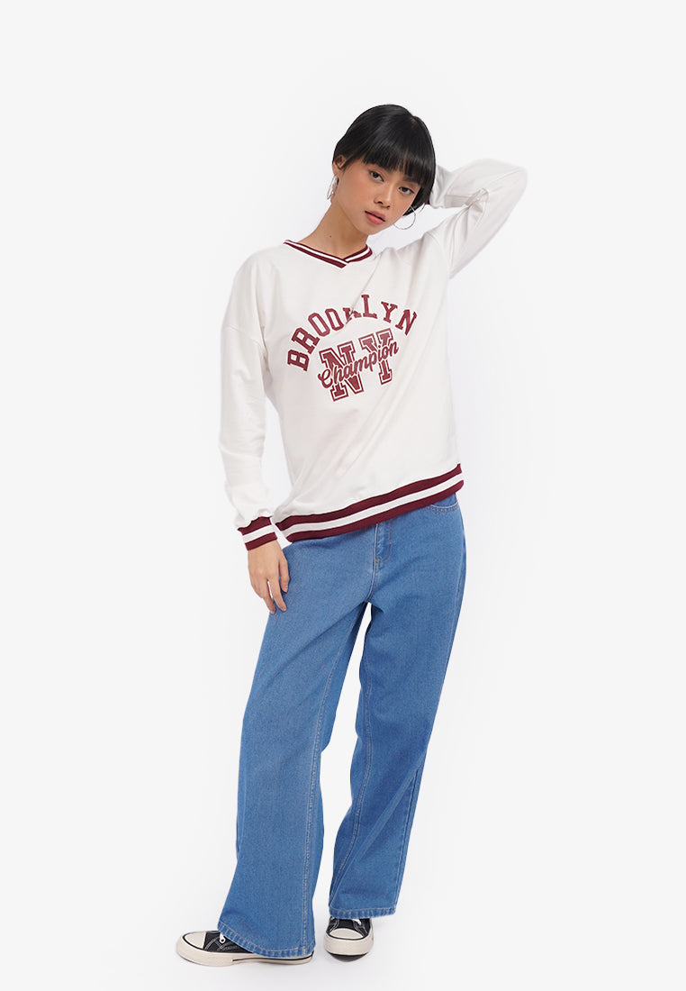 Oversized V-Neck Sweatshirt Off White