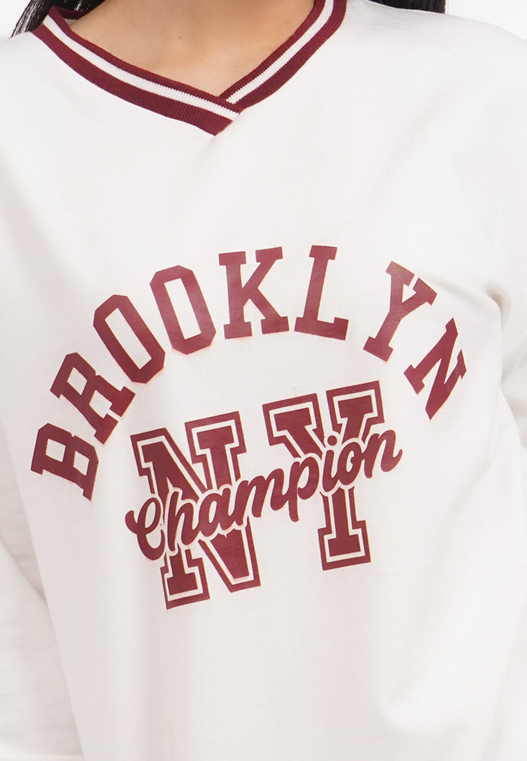Oversized V-Neck Sweatshirt Off White