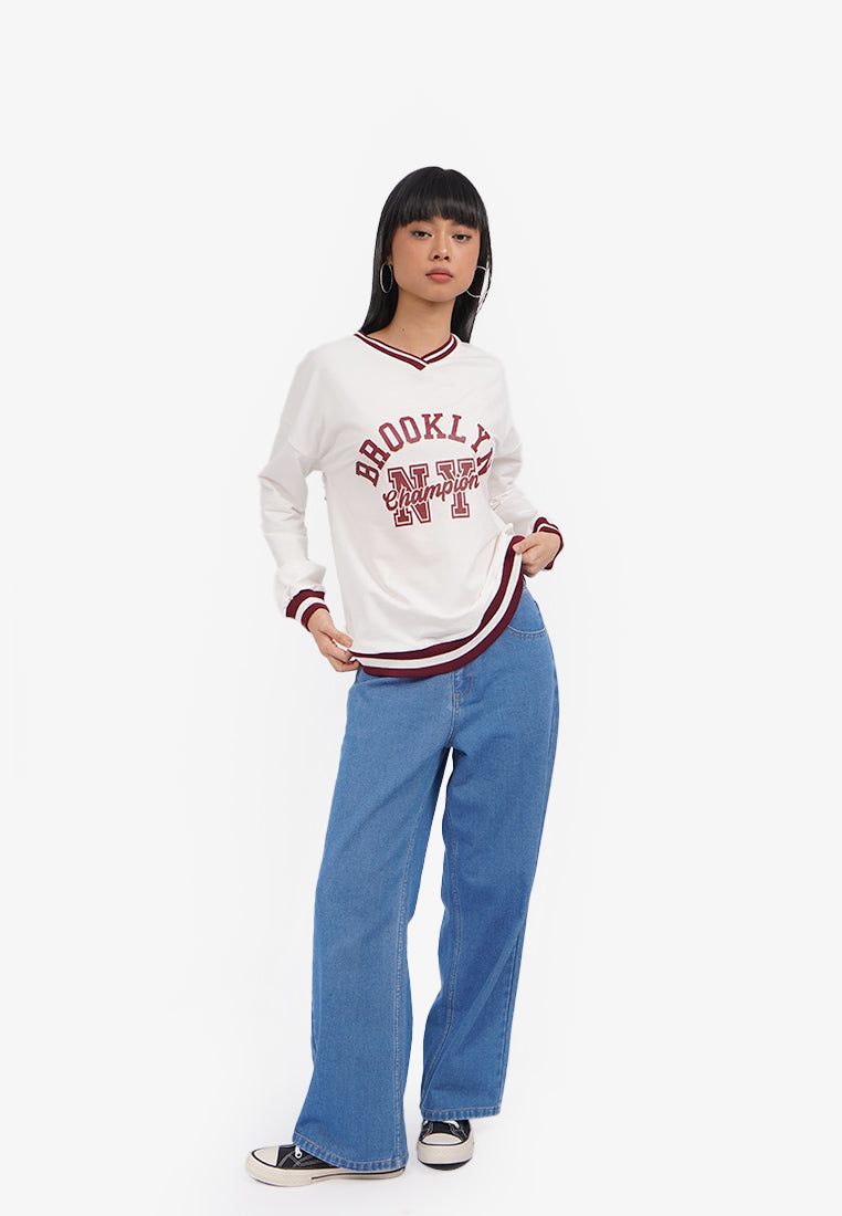 Oversized V-Neck Sweatshirt Off White