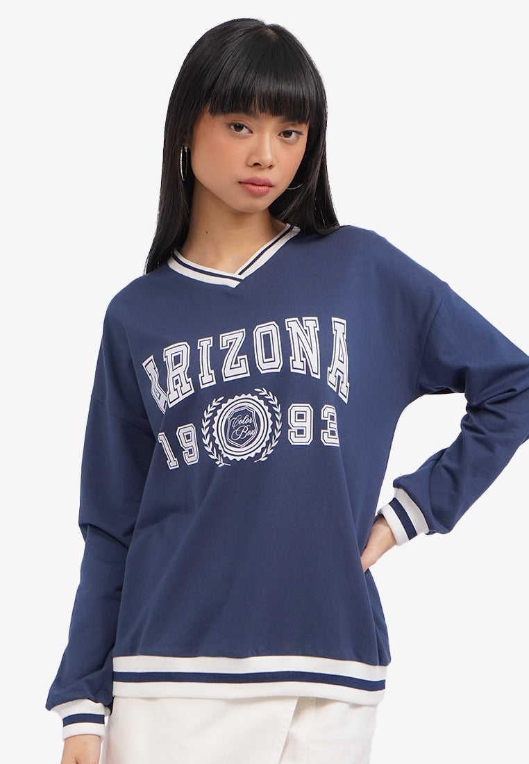 Oversized V-Neck Sweatshirt Navy