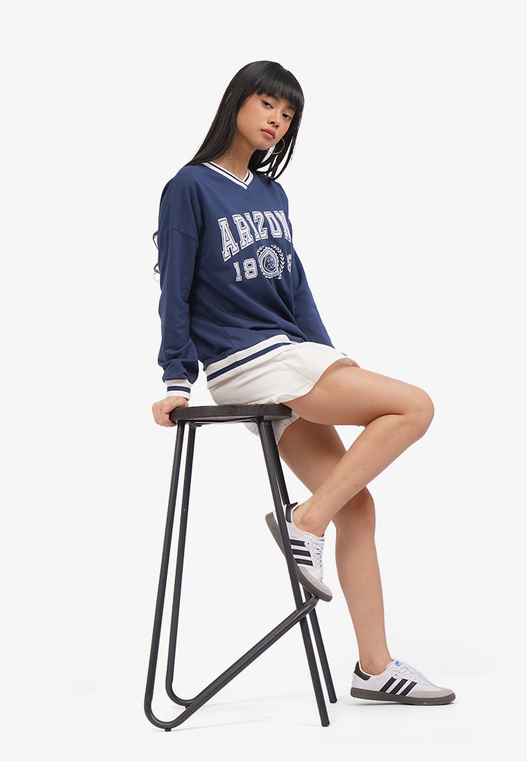 Oversized V-Neck Sweatshirt Navy