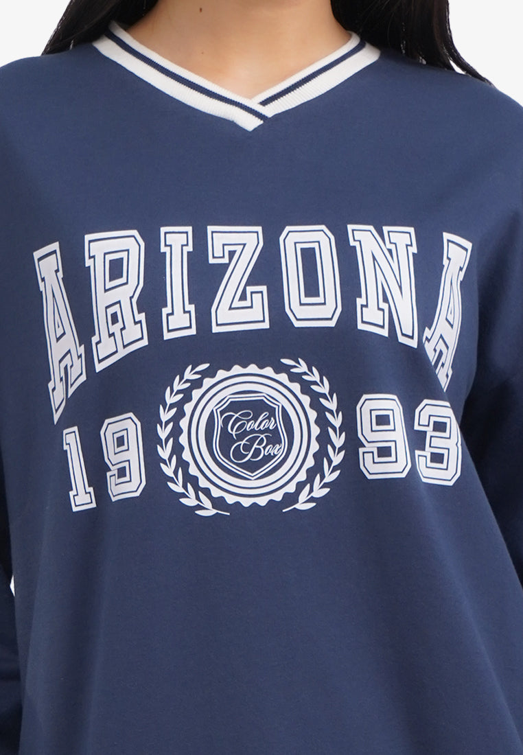 Oversized V-Neck Sweatshirt Navy