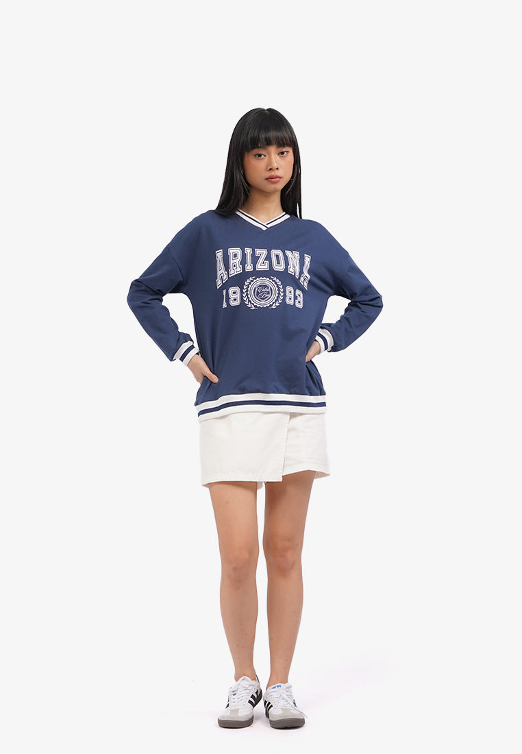 Oversized V-Neck Sweatshirt Navy