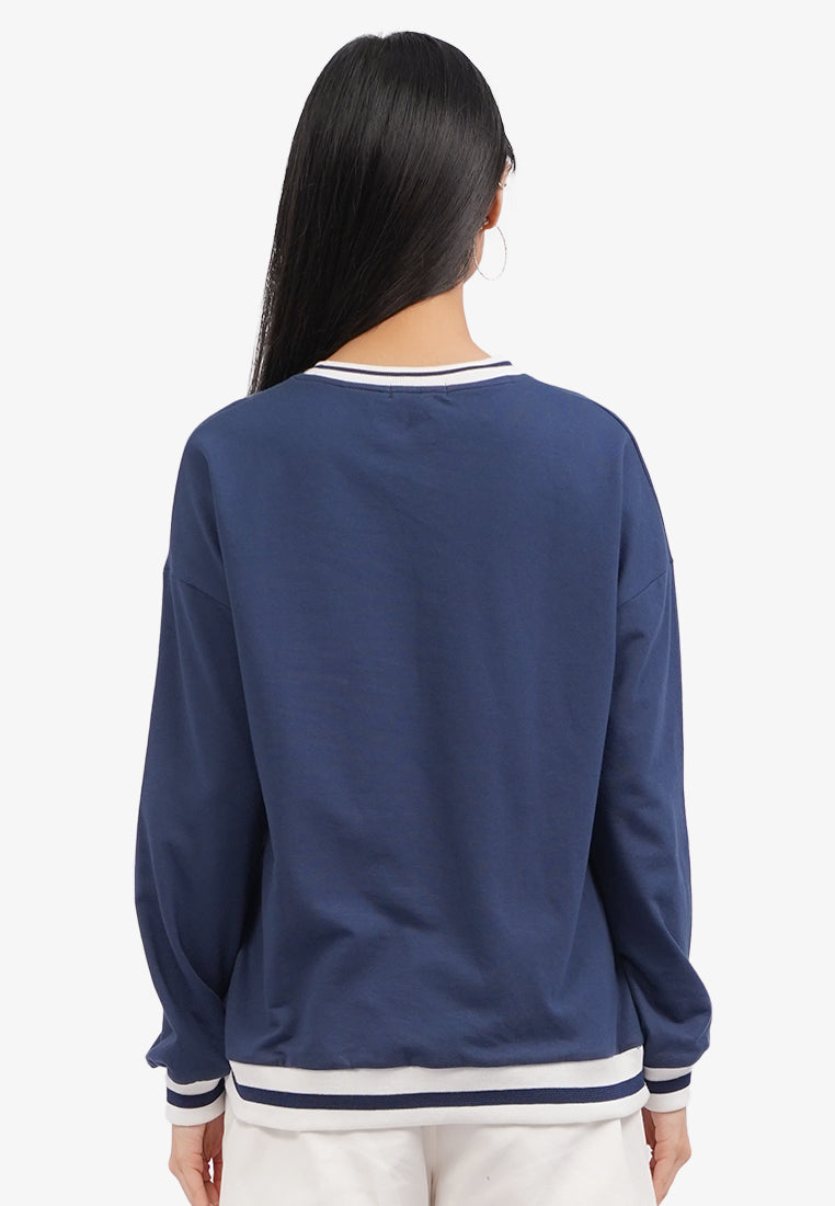 Oversized V-Neck Sweatshirt Navy