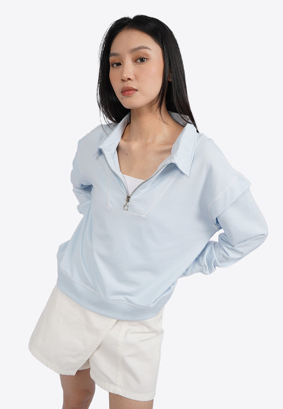 Half Zip Contrast Stitch Sweatshirt