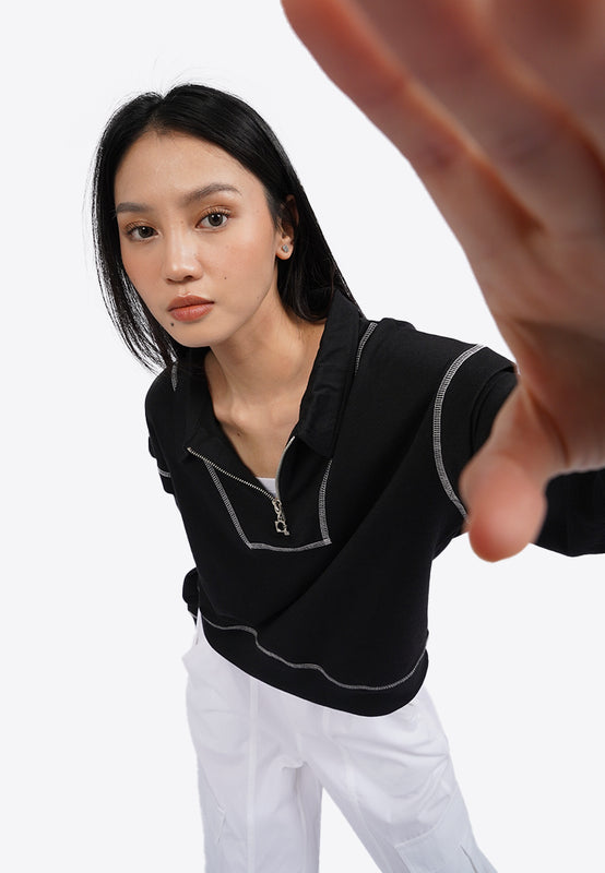 Half Zip Contrast Stitch Sweatshirt