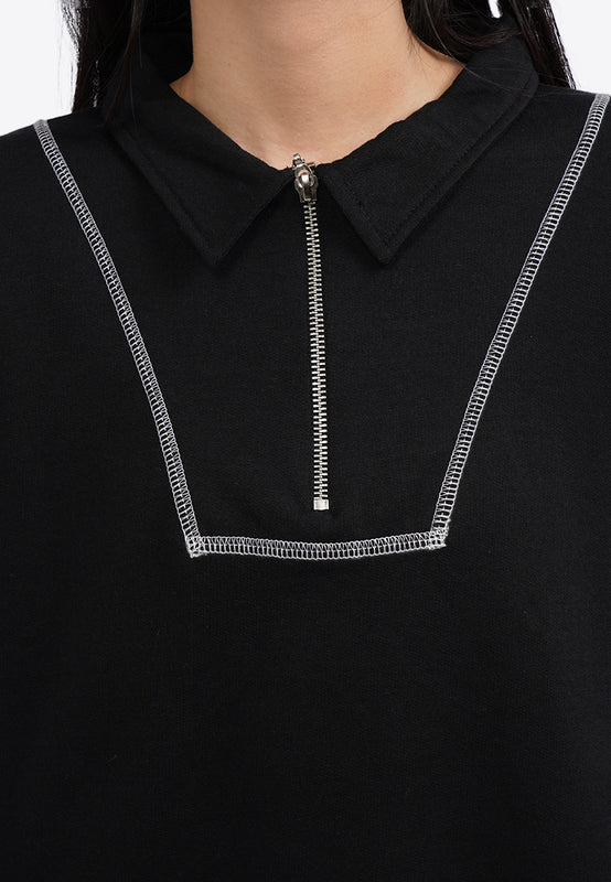 Half Zip Contrast Stitch Sweatshirt