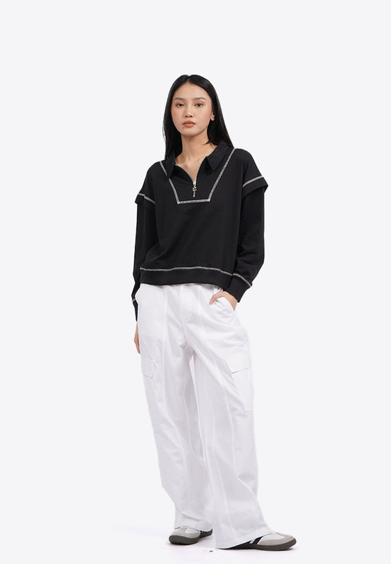 Half Zip Contrast Stitch Sweatshirt