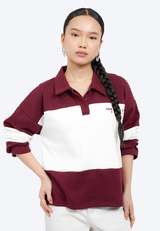 Long Sleeve Collared Sweatshirt