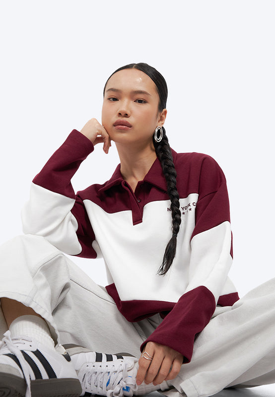 Long Sleeve Collared Sweatshirt