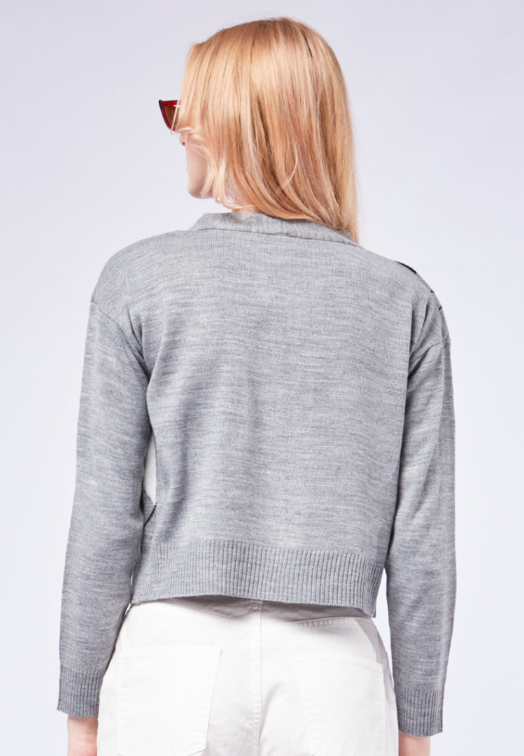 Long Sleeve Argyle Cardigan