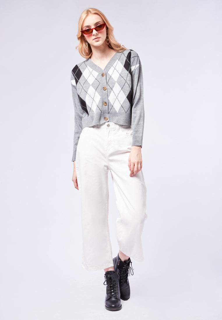 Long Sleeve Argyle Cardigan