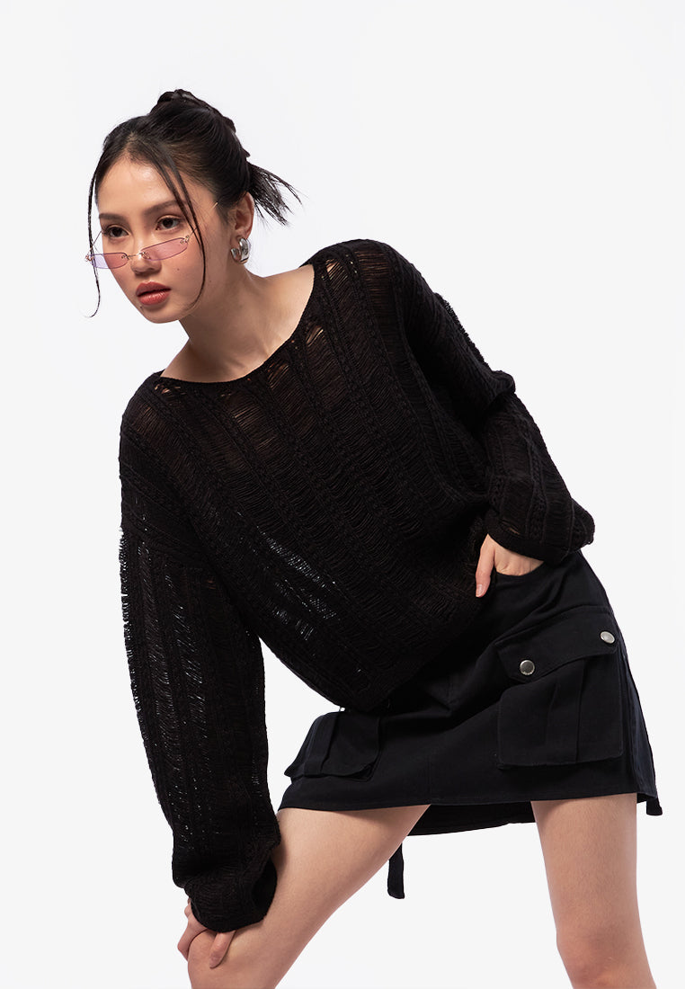 Distressed Long Sleeve Sweater